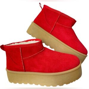 Cozzy Girl Red Platform Mini Boots – Women’s Size 8– NEW w/box UGG Style Slipper